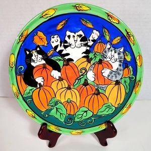 Vintage Catzilla Cats & Pumpkins Plate Candace Reiter 2002